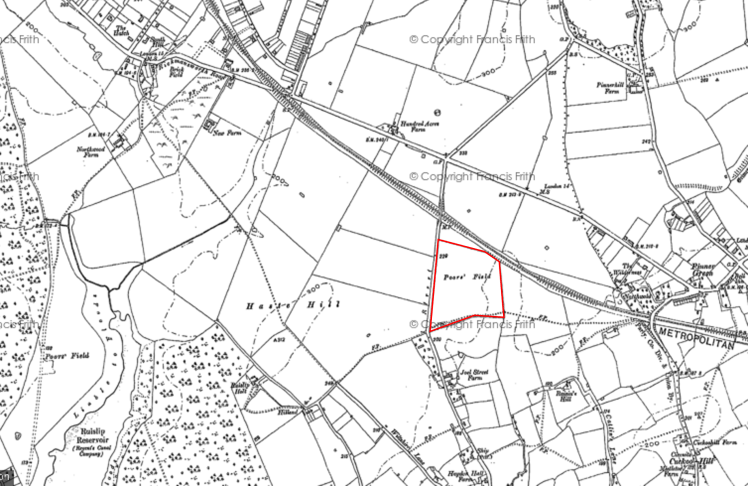Ordinance Survey Map of Northwood Hills, Greater London, from the survey period beginning 1894. The most recognisable landmark for the area is Joel Street Farm.